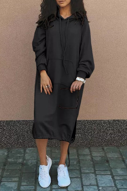 LM | Casual sweatshirt midi dress with hood