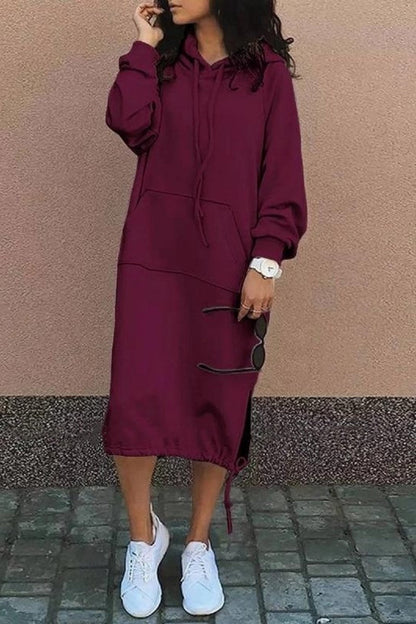 LM | Casual sweatshirt midi dress with hood