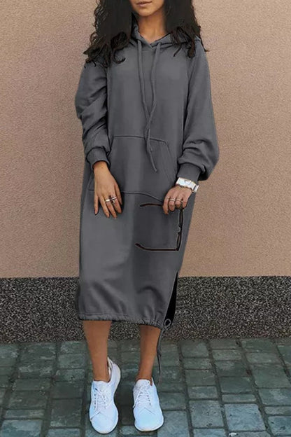 LM | Casual sweatshirt midi dress with hood