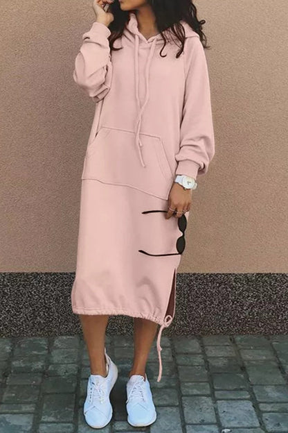 LM | Casual sweatshirt midi dress with hood