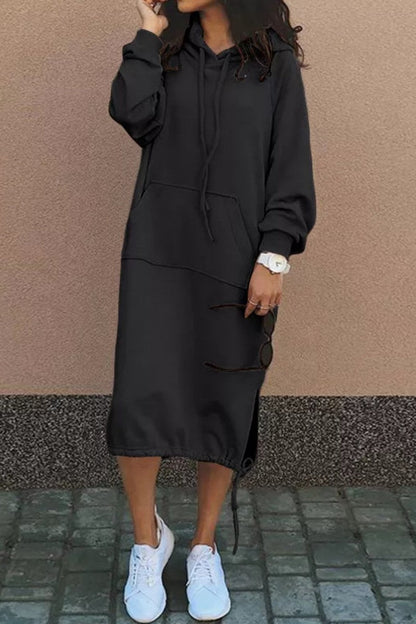LM | Casual sweatshirt midi dress with hood