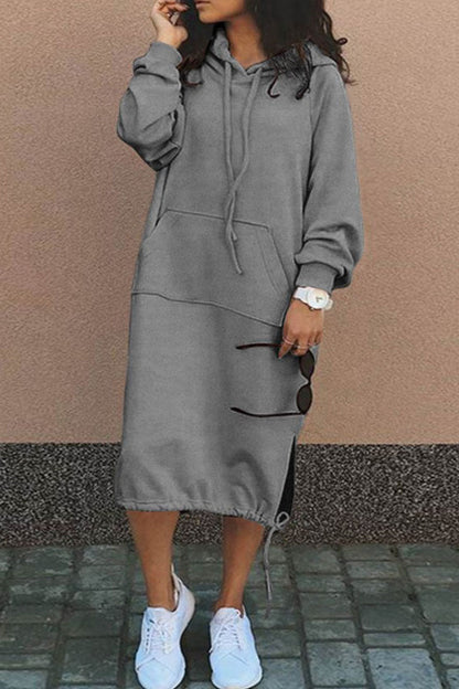 LM | Casual sweatshirt midi dress with hood