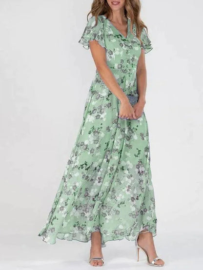 LM | Maxi dress with ruffled sleeves and floral pattern