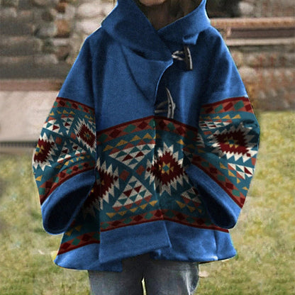 LM | Boho tribal patterned coat with hood