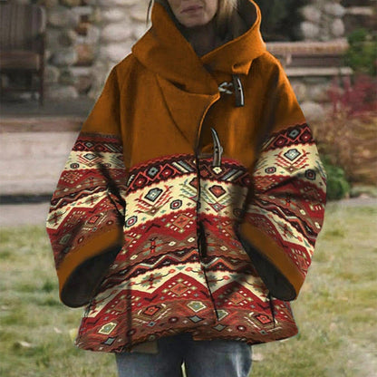 LM | Boho tribal patterned coat with hood