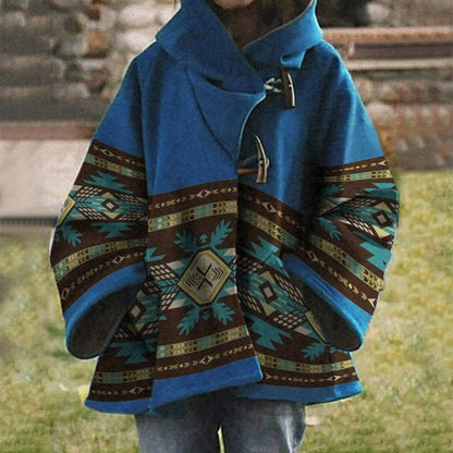 LM | Boho tribal patterned coat with hood