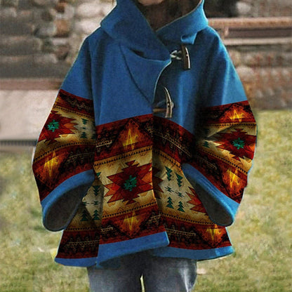 LM | Boho tribal patterned coat with hood