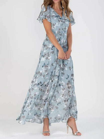 LM | Maxi dress with ruffled sleeves and floral pattern