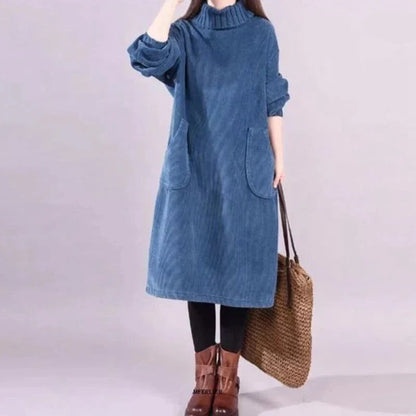 LM | Corduroy midi dress with turtleneck