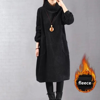 LM | Corduroy midi dress with turtleneck