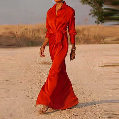 LM | Long-sleeved maxi dress with lapels and slim fit