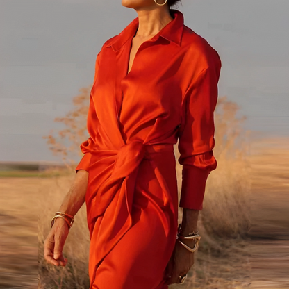 LM | Long-sleeved maxi dress with lapels and slim fit