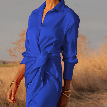 LM | Long-sleeved maxi dress with lapels and slim fit
