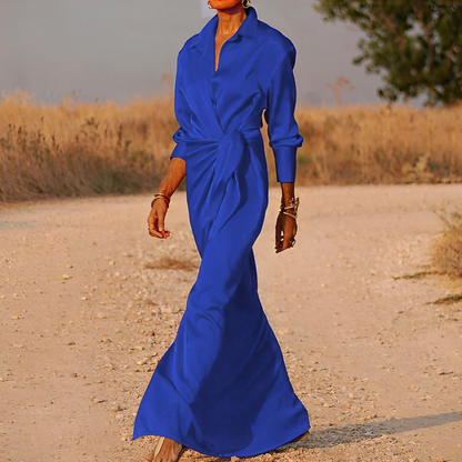 LM | Long-sleeved maxi dress with lapels and slim fit